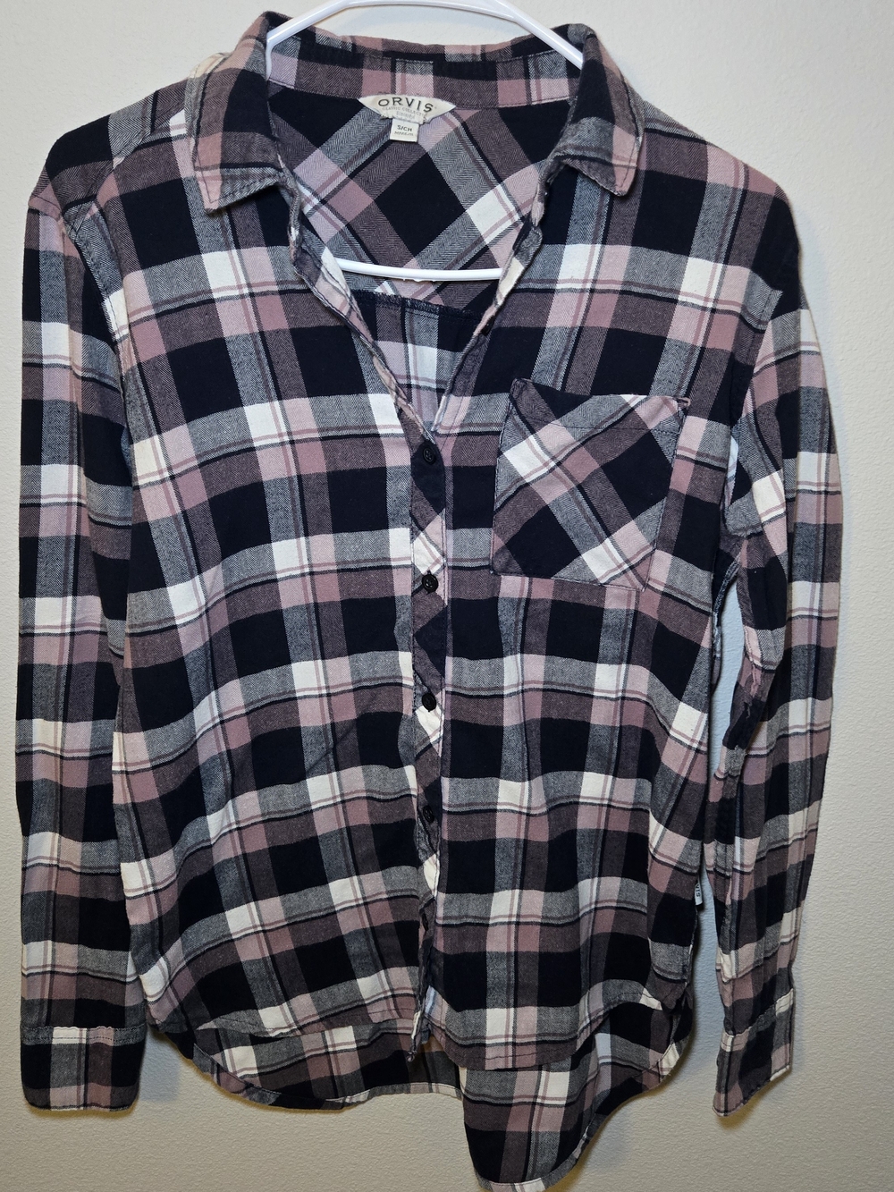 Orvis Black, Pink and White Plaid Button-Down Shirt